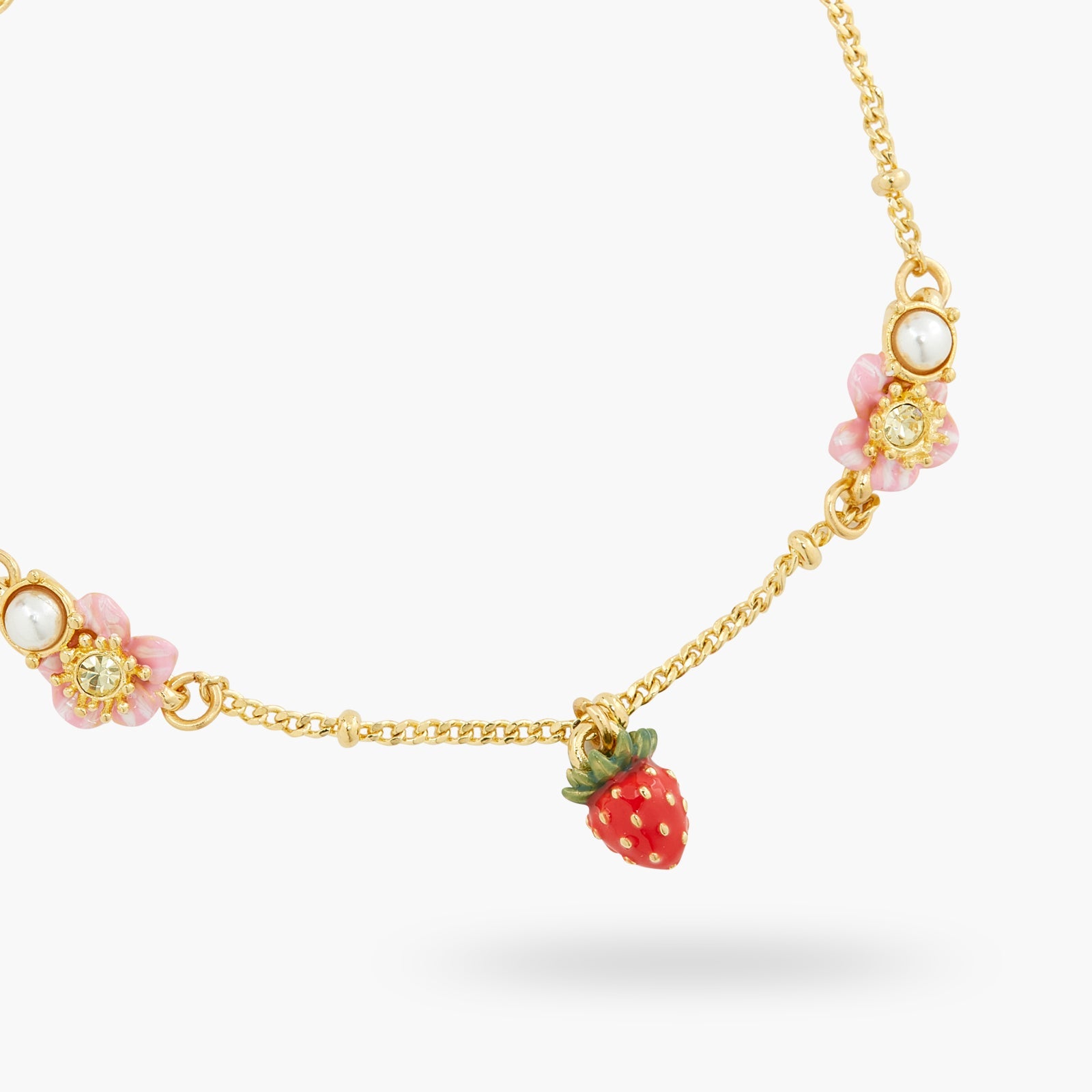 Wild Strawberry And Pink Flower Charm Bracelet | ATBG2021 - Les Nereides