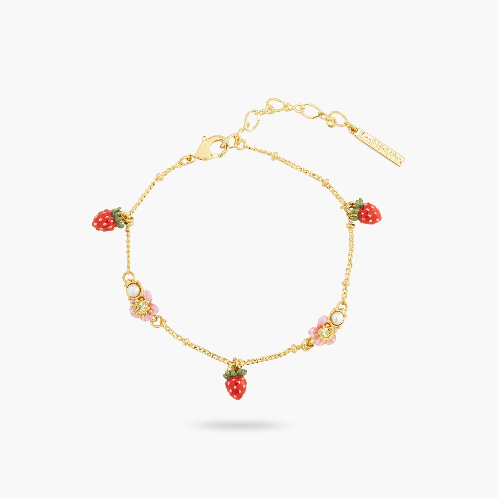 Wild Strawberry And Pink Flower Charm Bracelet | ATBG2021 - Les Nereides