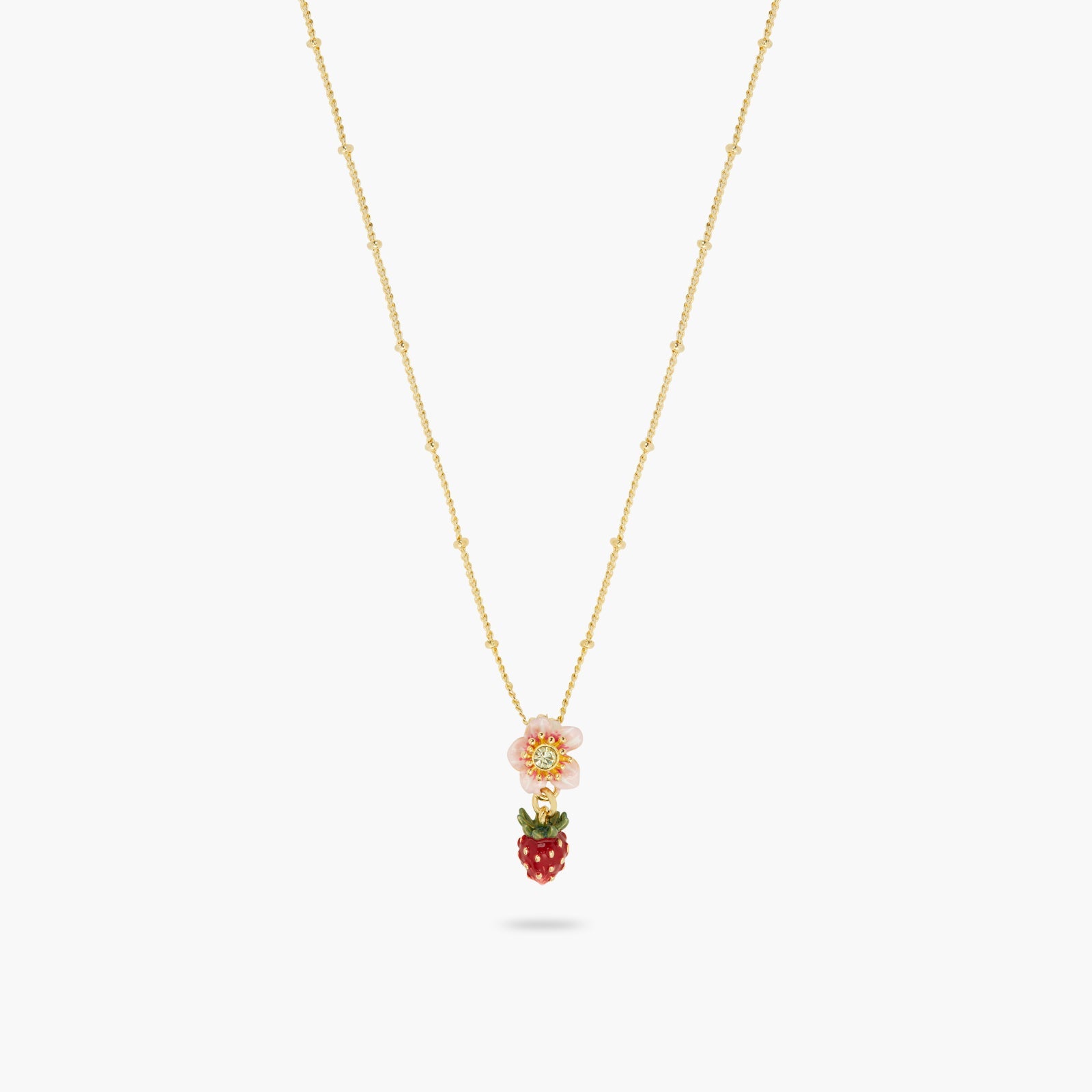 Wild Strawberry And Pink Flower Pendant Necklace | ATBG3031 - Les Nereides