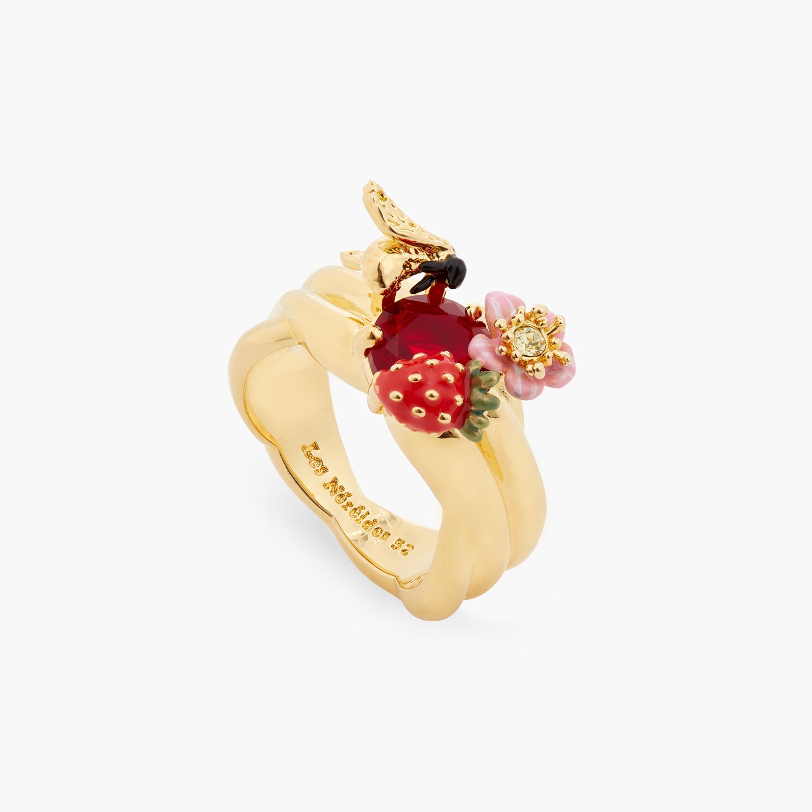 Wild Strawberry, Bumblebee And Round Stone Cocktail Ring | ATBG6011 - Les Nereides