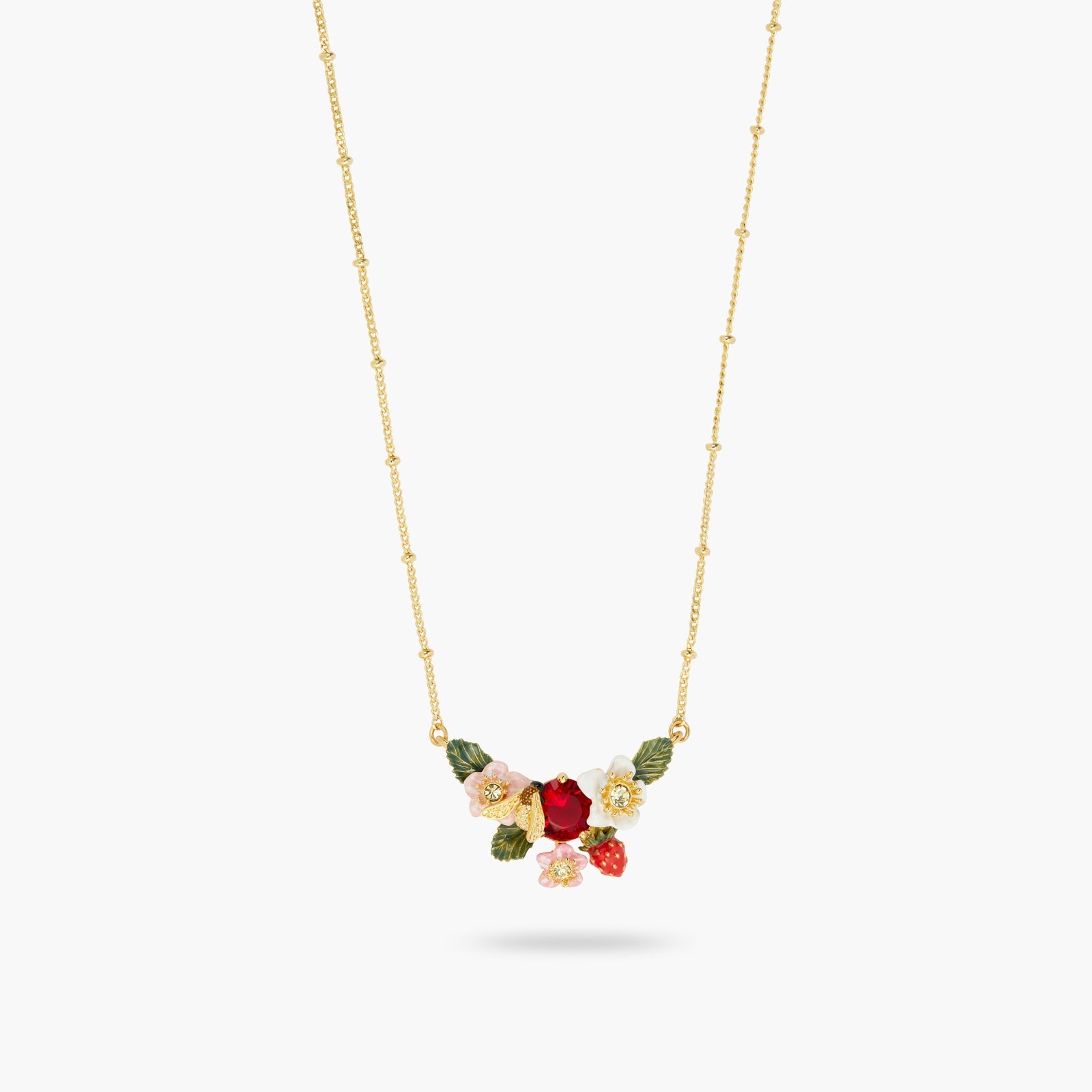 Wild Strawberry, Strawberry Flower And Bumblebee Statement Necklace | ATBG3021 - Les Nereides