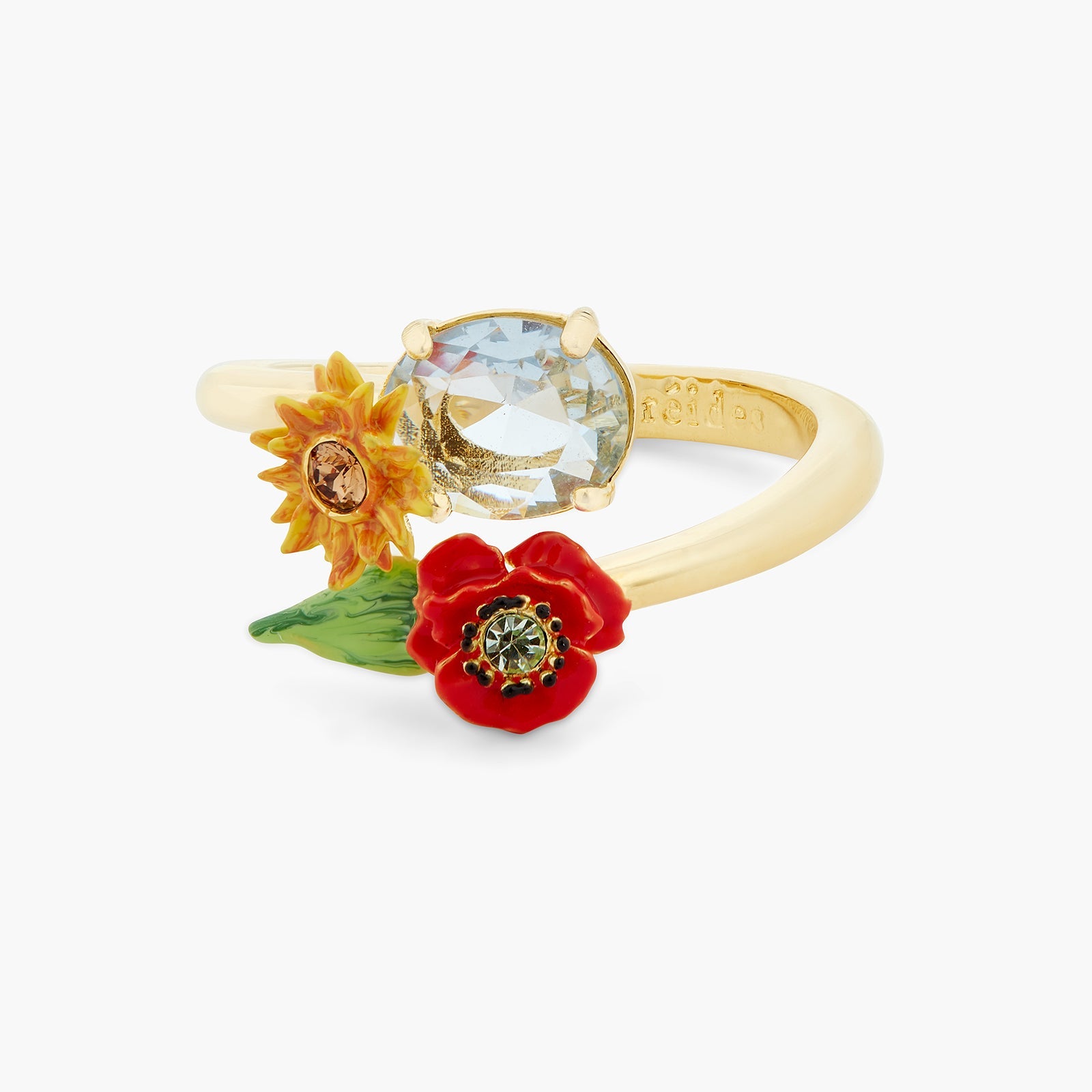 Wildflower And Round Stone Adjustable Ring | ATPO6021 - Les Nereides