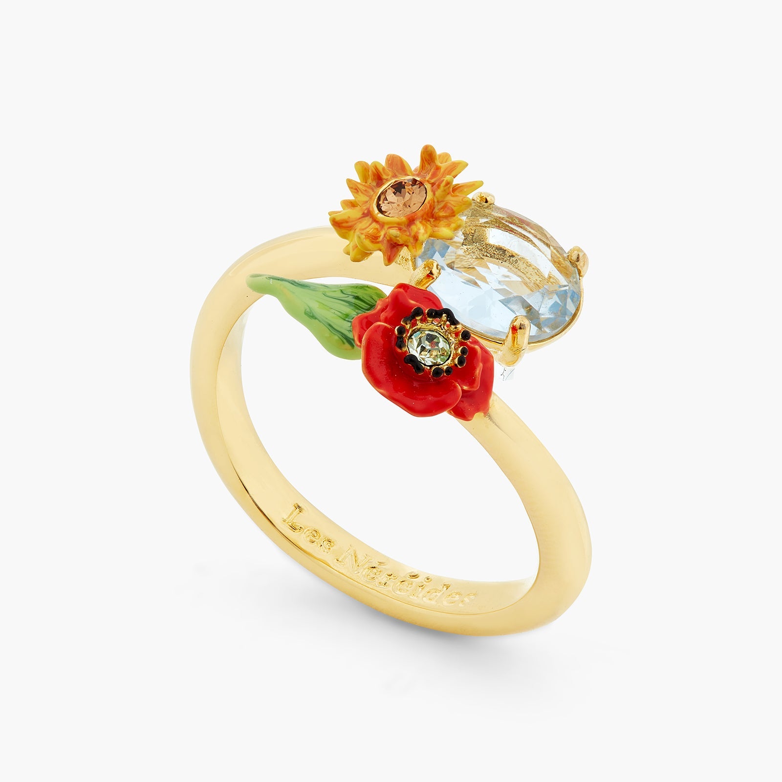 Wildflower And Round Stone Adjustable Ring | ATPO6021 - Les Nereides