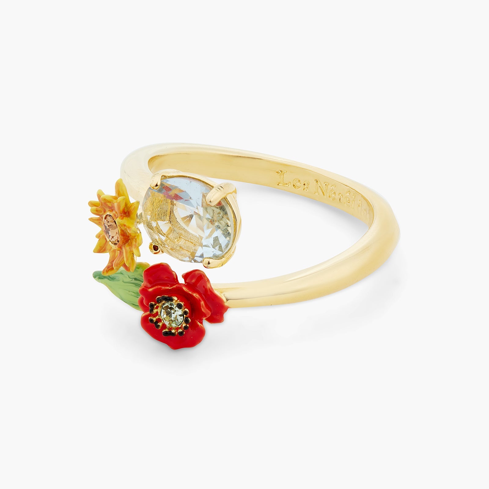 Wildflower And Round Stone Adjustable Ring | ATPO6021 - Les Nereides