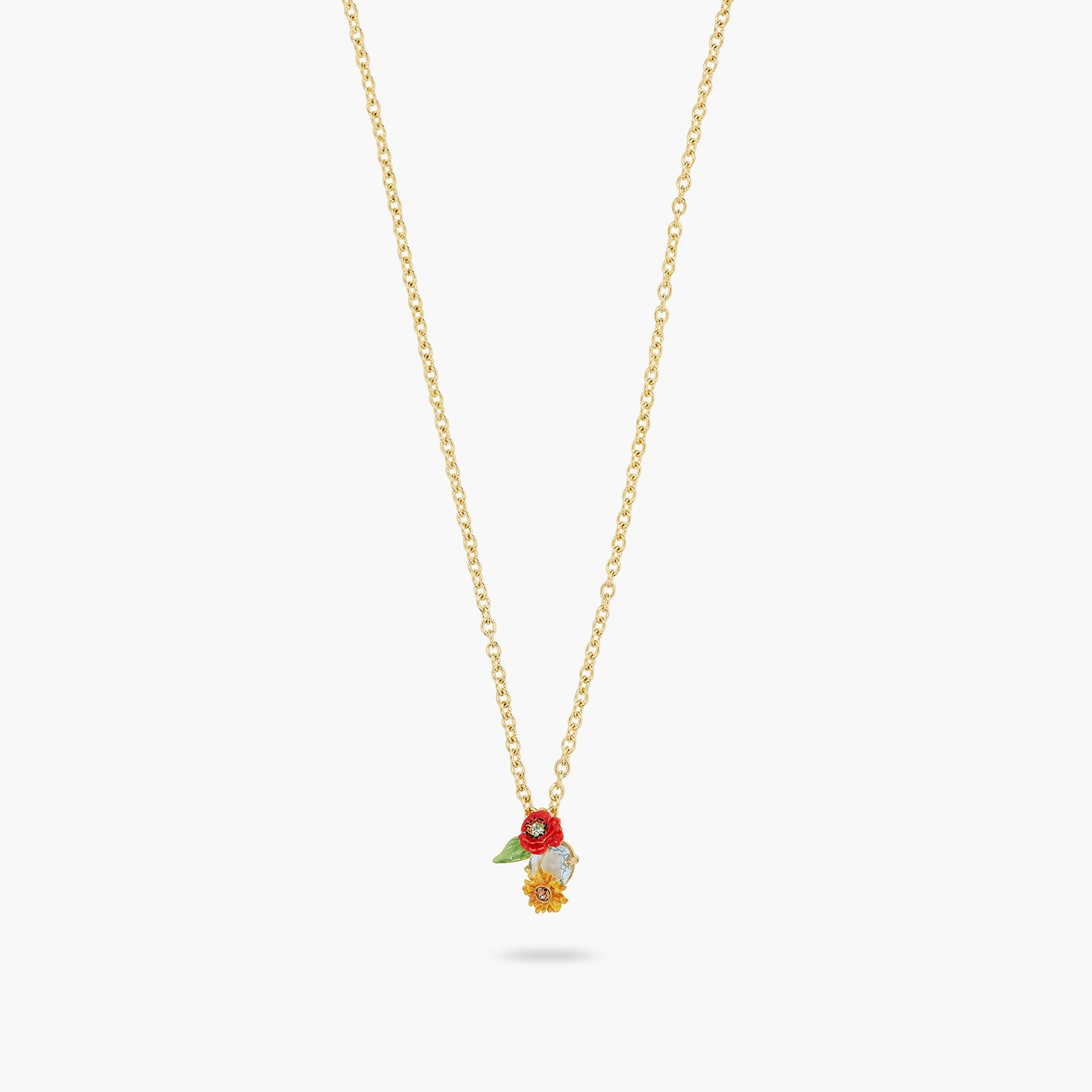 Wildflower And Round Stone Pendant Necklace | ATPO3031 - Les Nereides