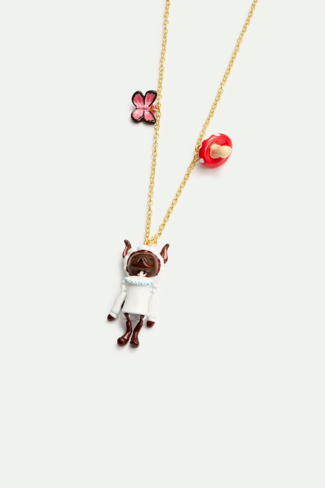 Wolf, mushroom and butterfly pendant necklace | AVPO3021 - Les Nereides
