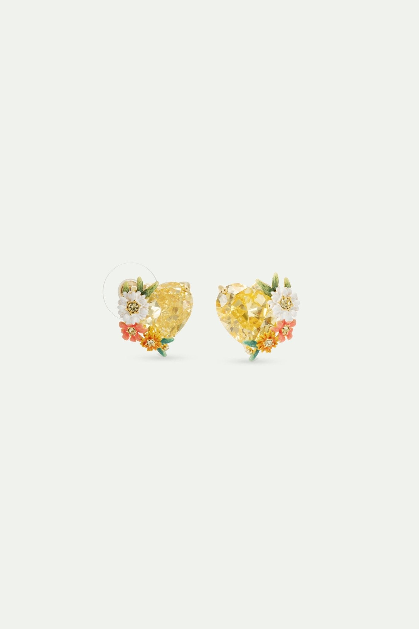 Yellow heart, zinnias and daisies sleeper earrings | AVJC1081 - Les Nereides
