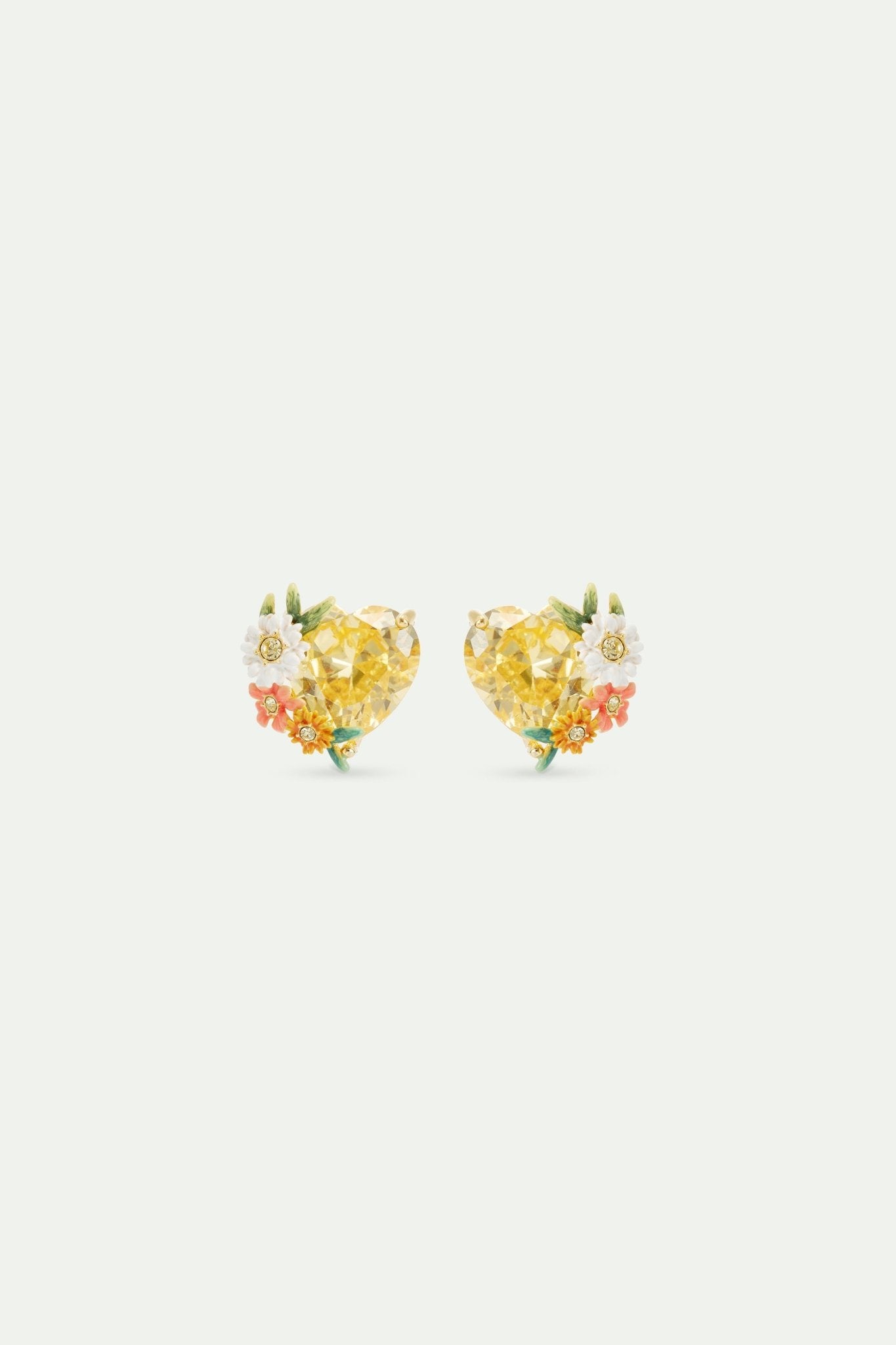 Yellow heart, zinnias and daisies sleeper earrings | AVJC1081 - Les Nereides