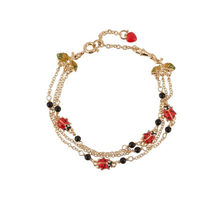 3-Row Lady Bird Ladybirds And Black Beads Bracelet | ADLB2041 - Les Nereides