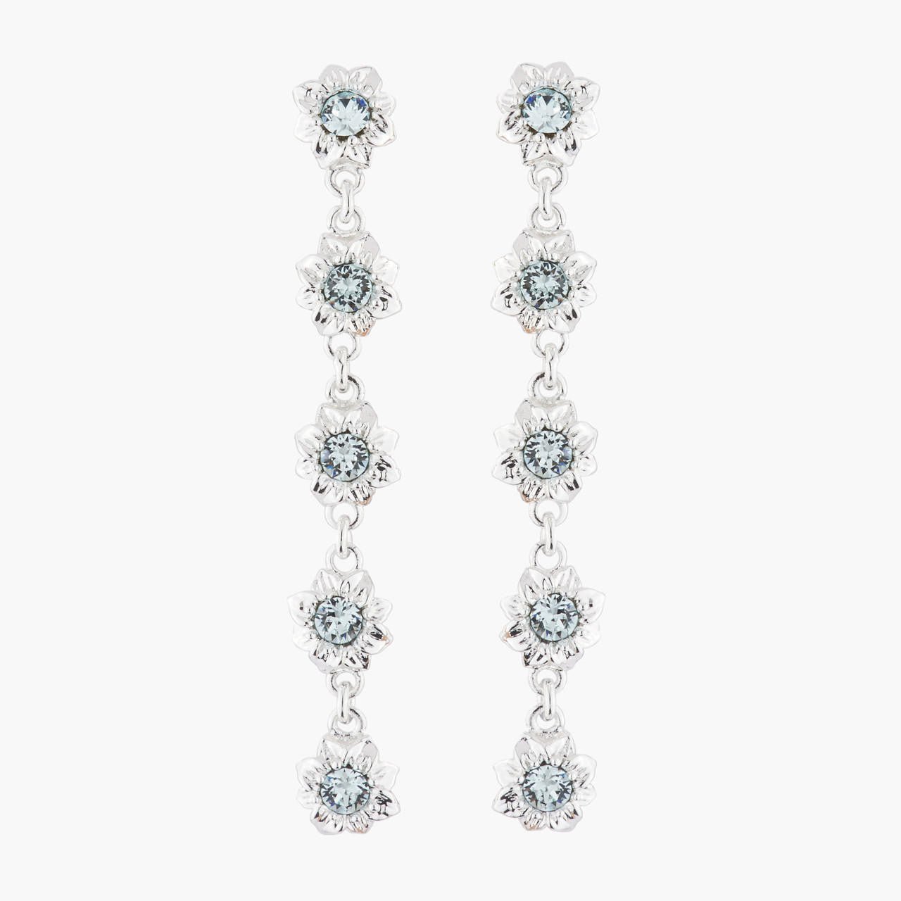 5 Flowers And Faceted Transparent Crystals Dangling Earrings | AKJV105 - Les Nereides