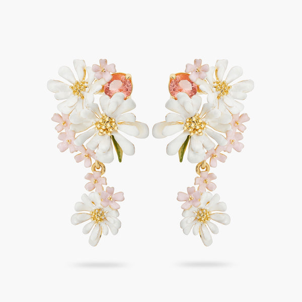 Verbena Flower And Round Stone Dangling Earrings | ATBP1051