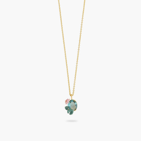 Lotus Flower And Blue Stone Pendant Necklace | ATNY3061