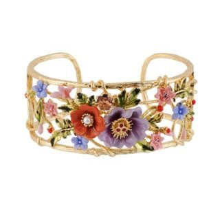 Aejh203/12 | CuffbraceletJARDINDHIVERChristmasrose&japanesequincew/purplecrystalstoneLarge - Les Nereides
