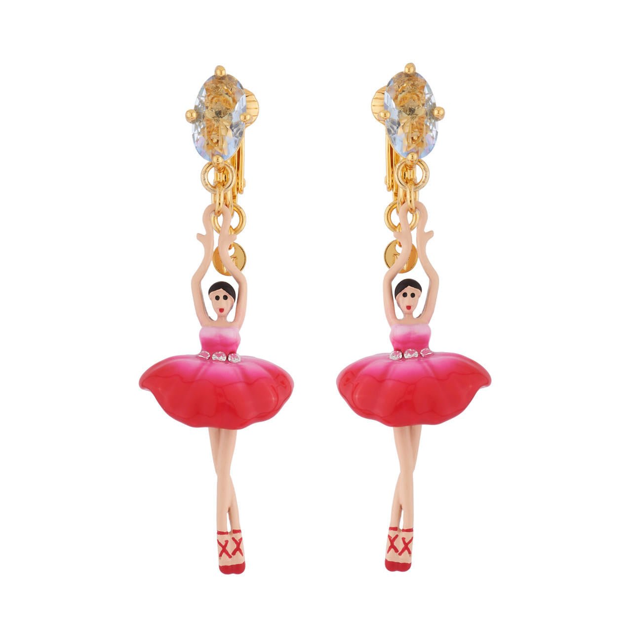 Aidda115C/1 | AsymmetricEarringsPASDEDEUXFacetedCrystalHotPink - Les Nereides