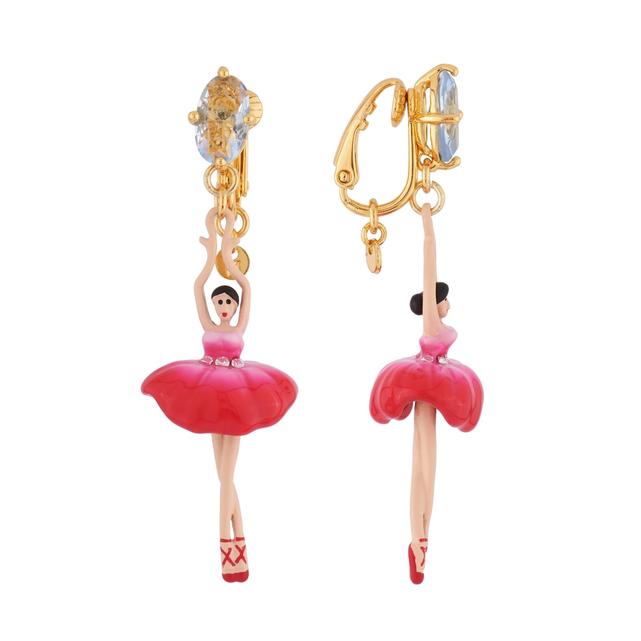 Aidda115C/1 | AsymmetricEarringsPASDEDEUXFacetedCrystalHotPink - Les Nereides