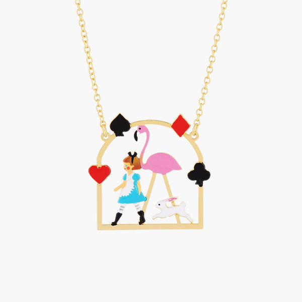 Alice And Pink Flamingo Pendant Necklace | AMAL3051 - Les Nereides
