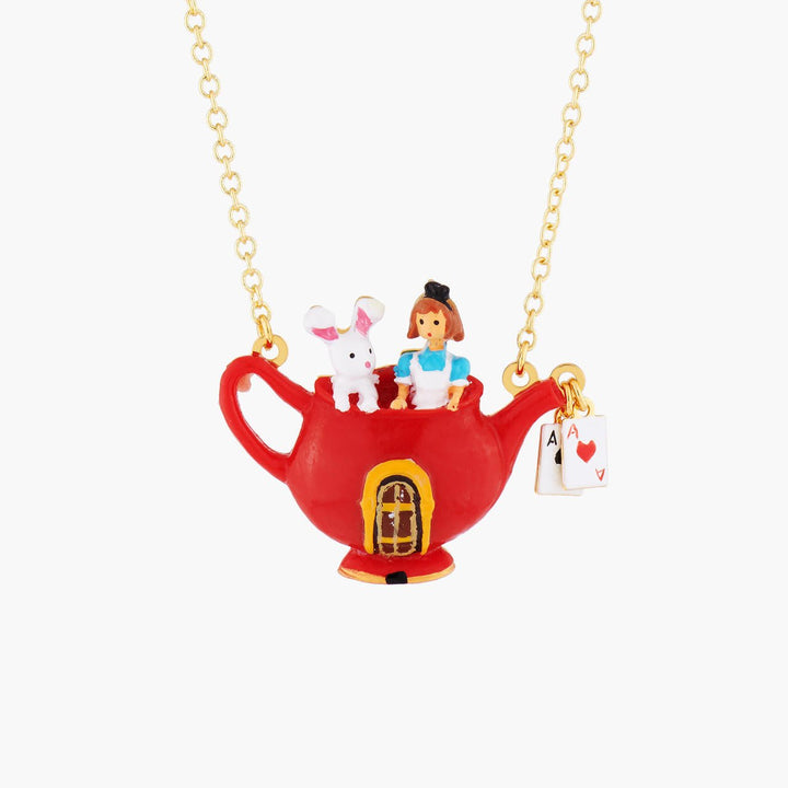 Alice And White Rabbit In A Teapot Pendant Necklace | AMAL3041 - Les Nereides
