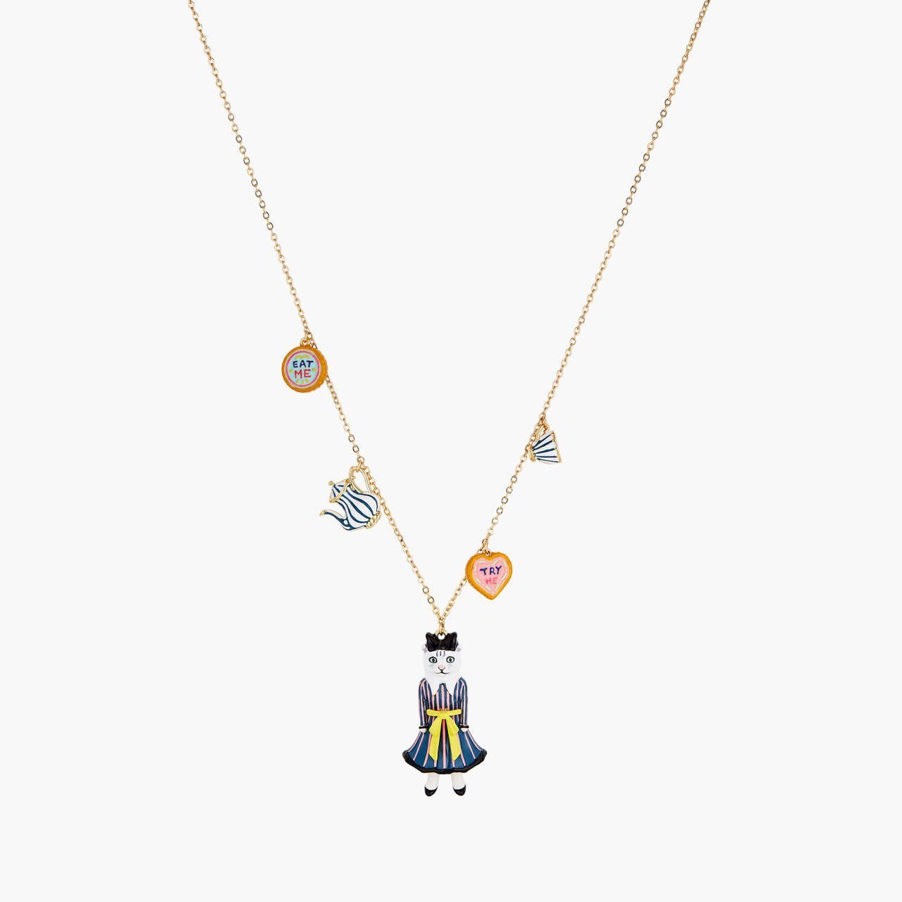 Alice In Wonderland Biscuits, Cup And Cat Pendant Necklace | AONA3011 - Les Nereides