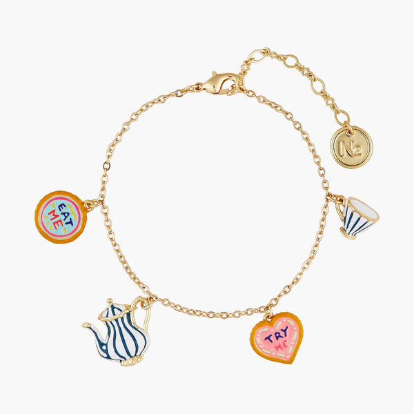 Alice In Wonderland Biscuits, Cup And Tea Pot Thin Bracelet | AONA2031 - Les Nereides