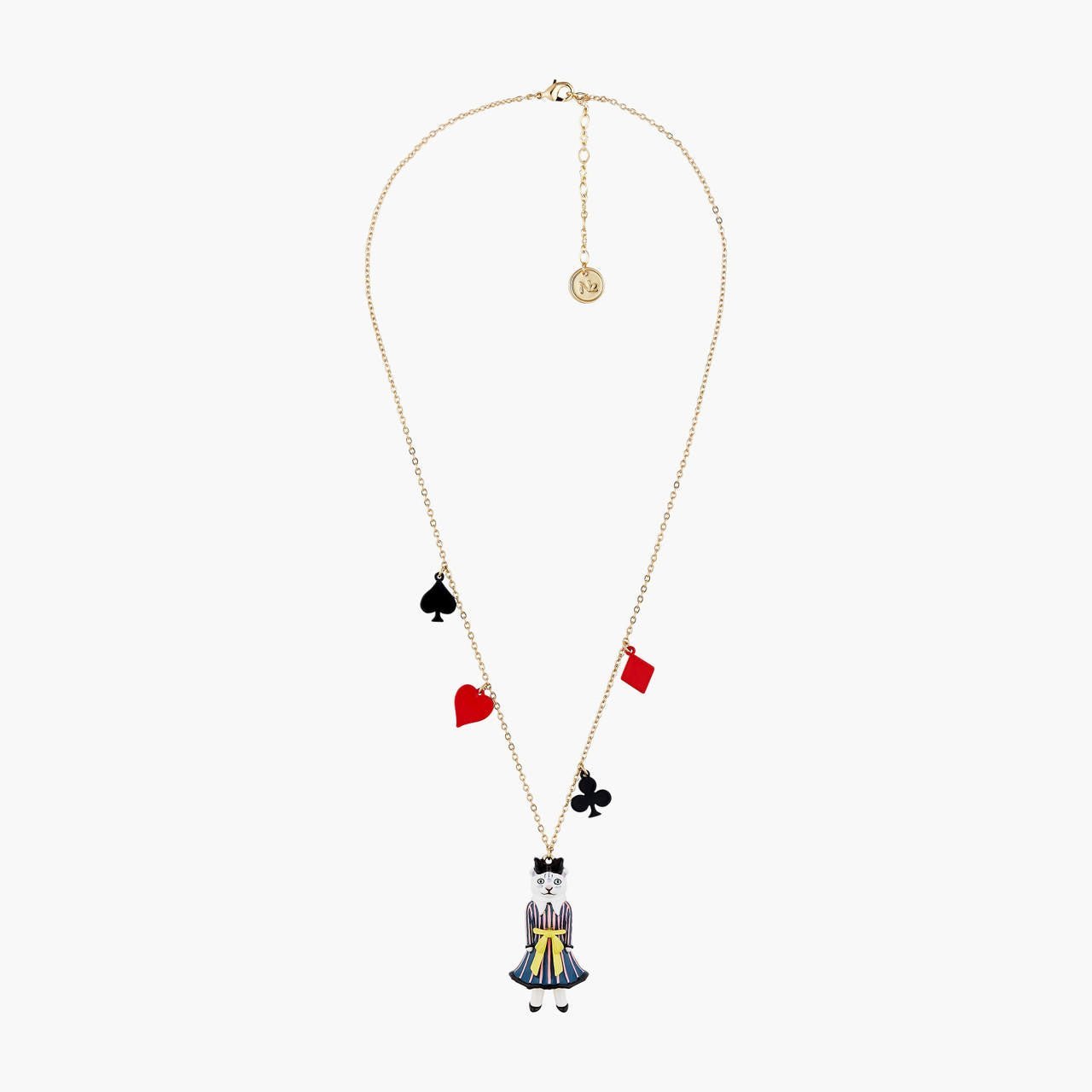 Alice In Wonderland Spade, Club, Diamond, Heart And Cat Pendant Necklace | AONA3031 - Les Nereides