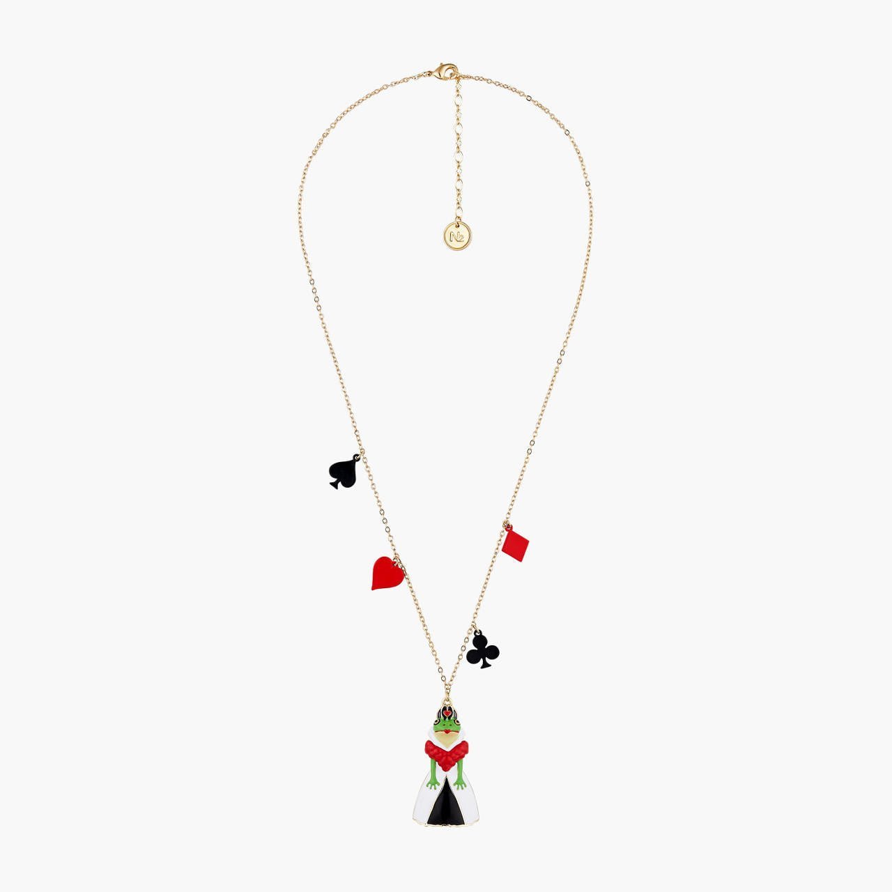 Alice In Wonderland Spade, Club, Diamond, Heart And Toad Red Queen Pendant Necklace | AONA3021 - Les Nereides