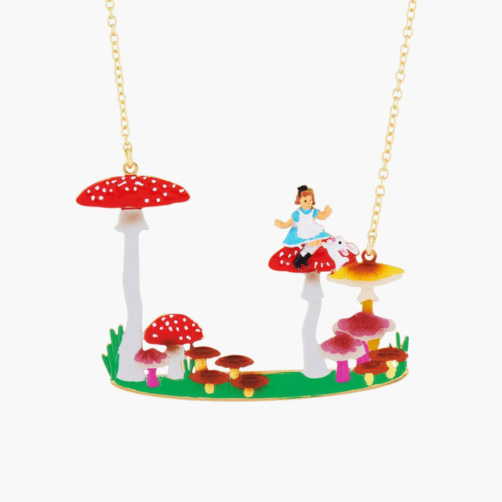 Alice, White Rabbit And Mushrooms Collar Necklace | AMAL3071 - Les Nereides