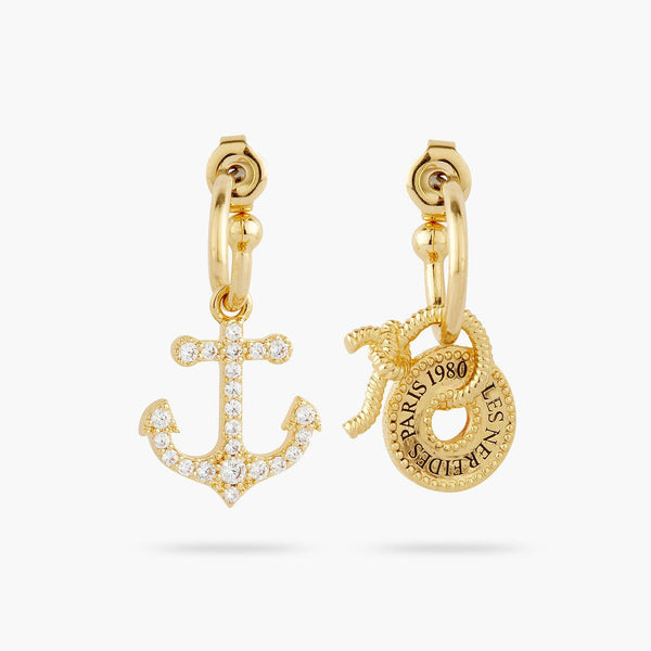 Anchor And Engraved Coin Asymmetrical Earrings | AQMP1071 - Les Nereides