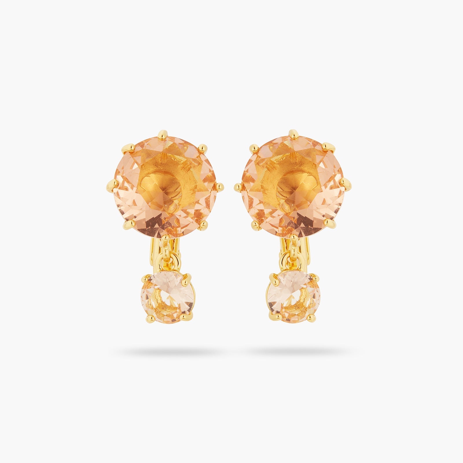 Apricot Pink Diamantine 2 Round Stone Earrings | ATLD1261 - Les Nereides