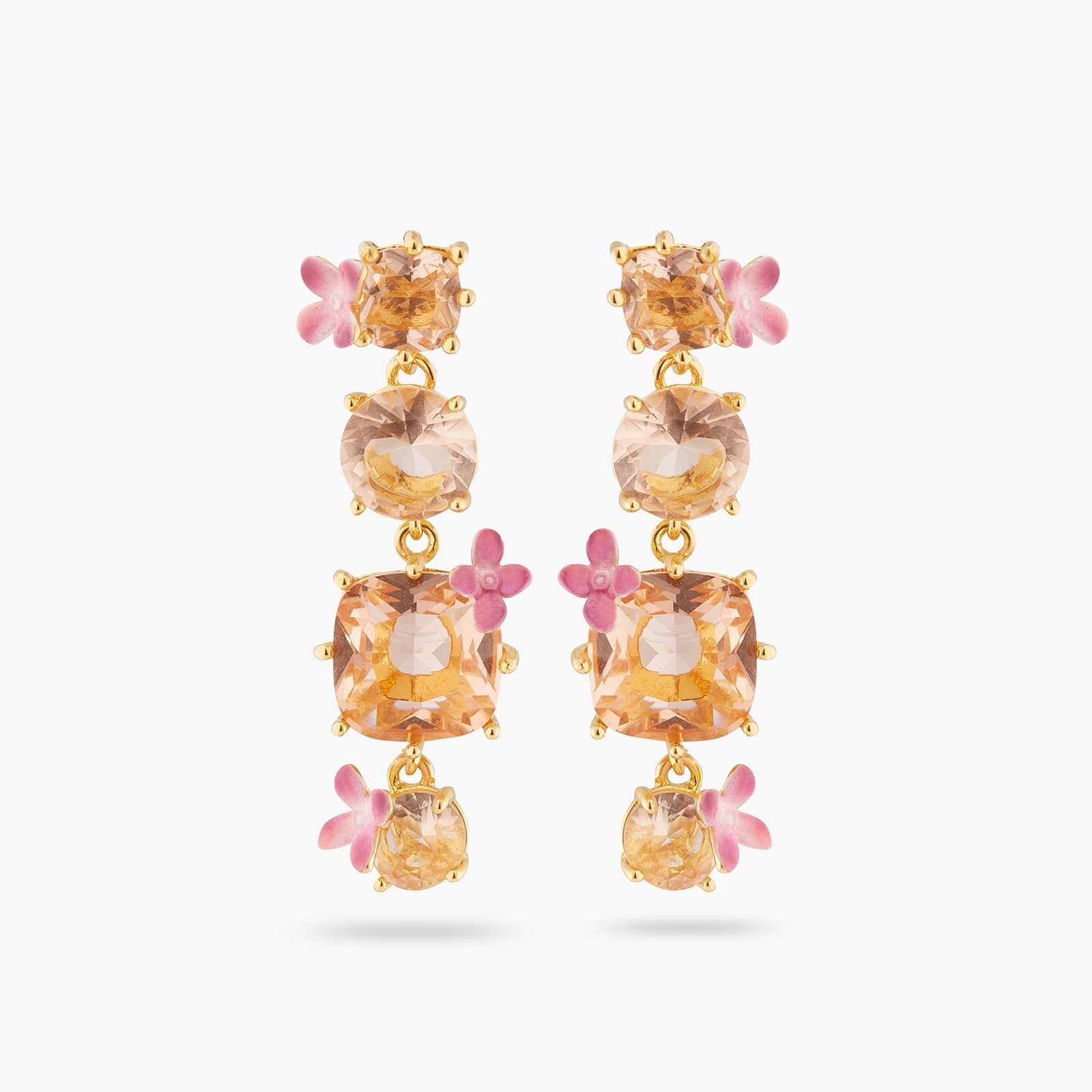 Apricot Pink Diamantine 4 Stone Earrings | ATLD1202 - Les Nereides