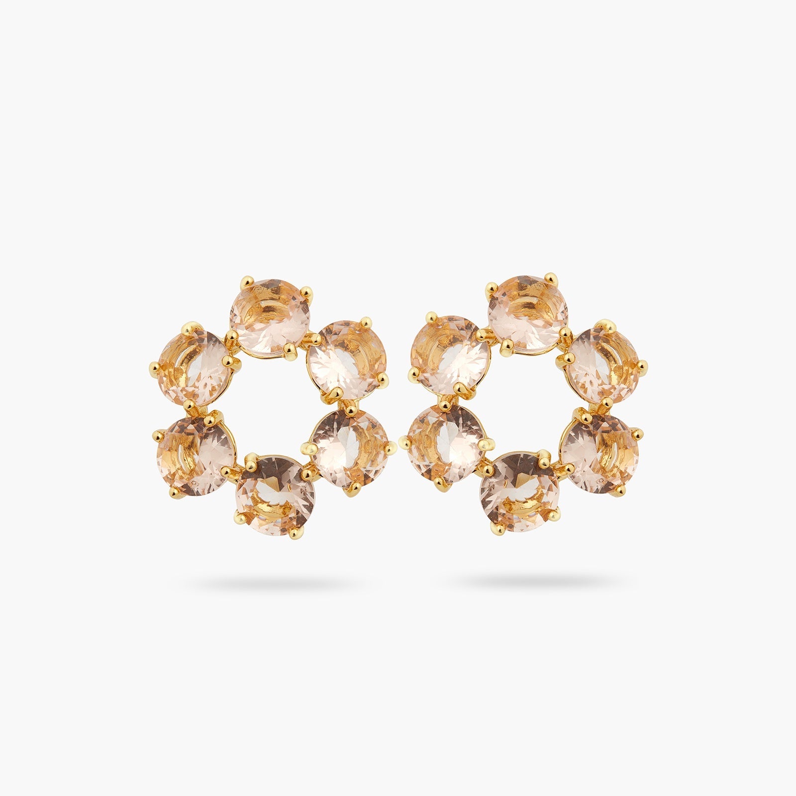 Apricot Pink Diamantine 6 Round Stone Earrings | ATLD1421 - Les Nereides