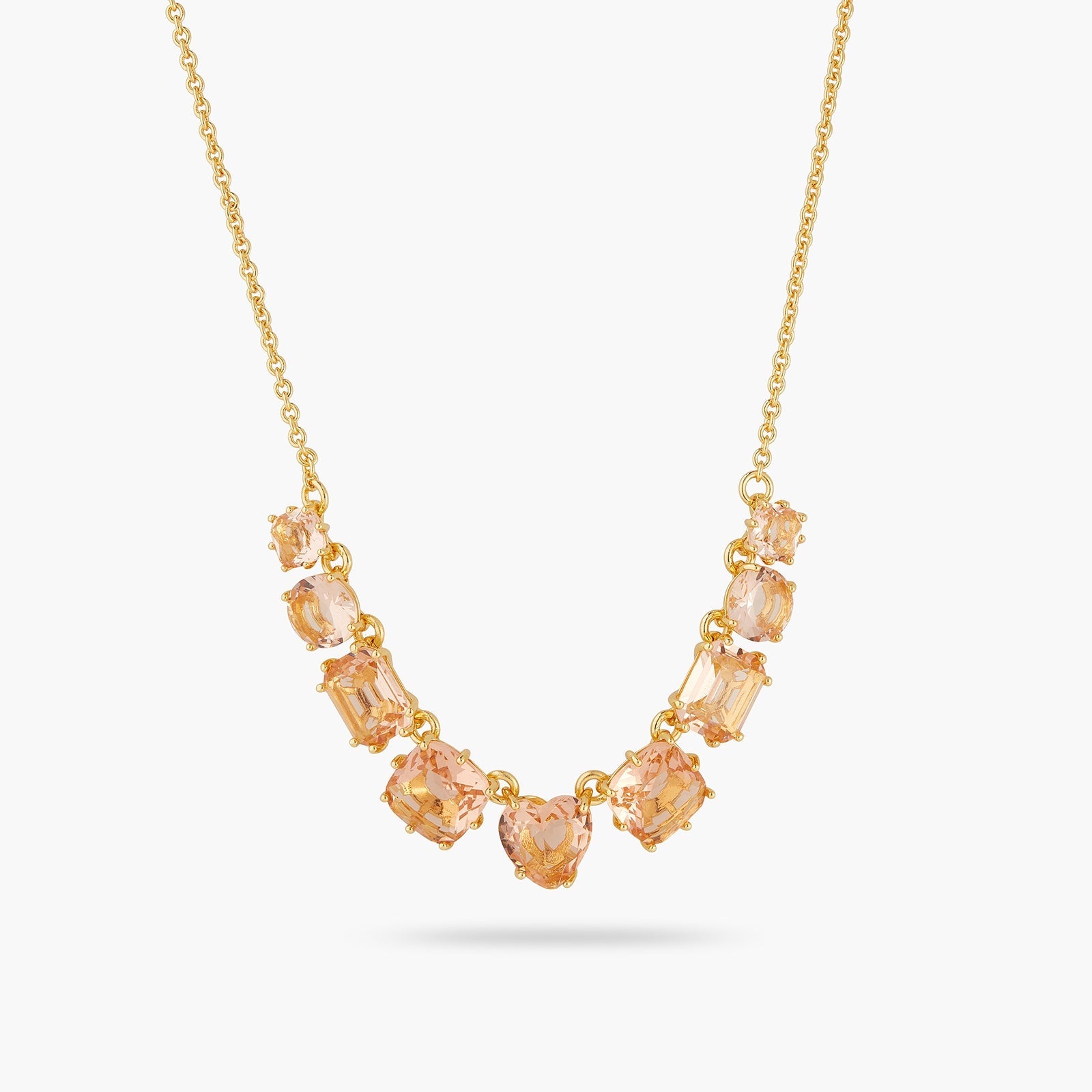 Apricot Pink Diamantine 9 Stone Fine Necklace | ATLD3181 - Les Nereides