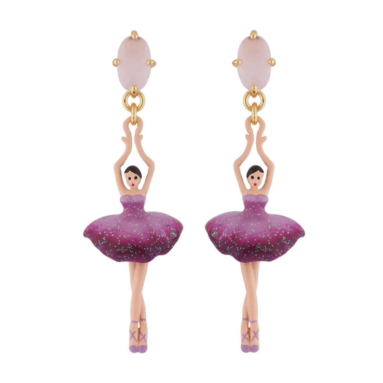 Asymmetric Pas de Deux Faceted Crystal Gradient Plum Earrings | AIDD115C/1 - Les Nereides