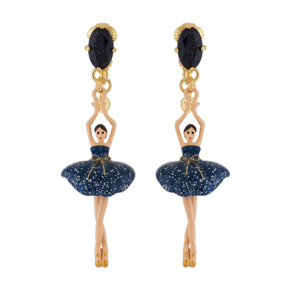 Asymmetric Pas de Deux Faceted Crystal Midnight Blue Earrings | AGDD1151 - Les Nereides