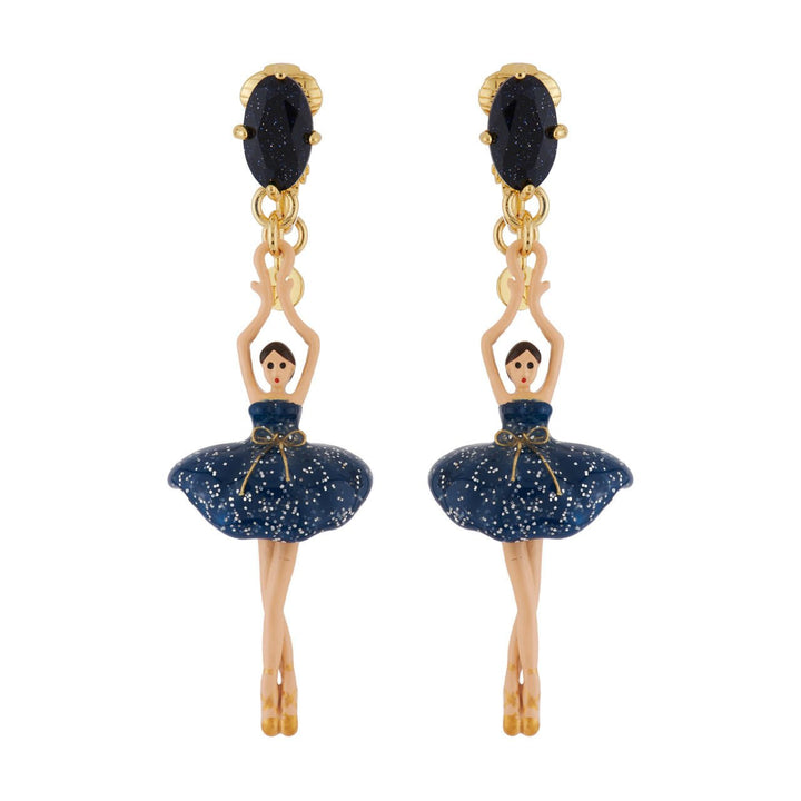 Asymmetric Pas de Deux Faceted Crystal Midnight Blue Earrings | AGDD1151 - Les Nereides