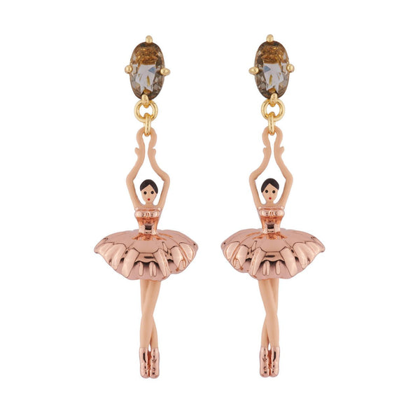 Asymmetric Pas de Deux Faceted Crystal Pink Gold Earrings | AIDD115C/2 - Les Nereides
