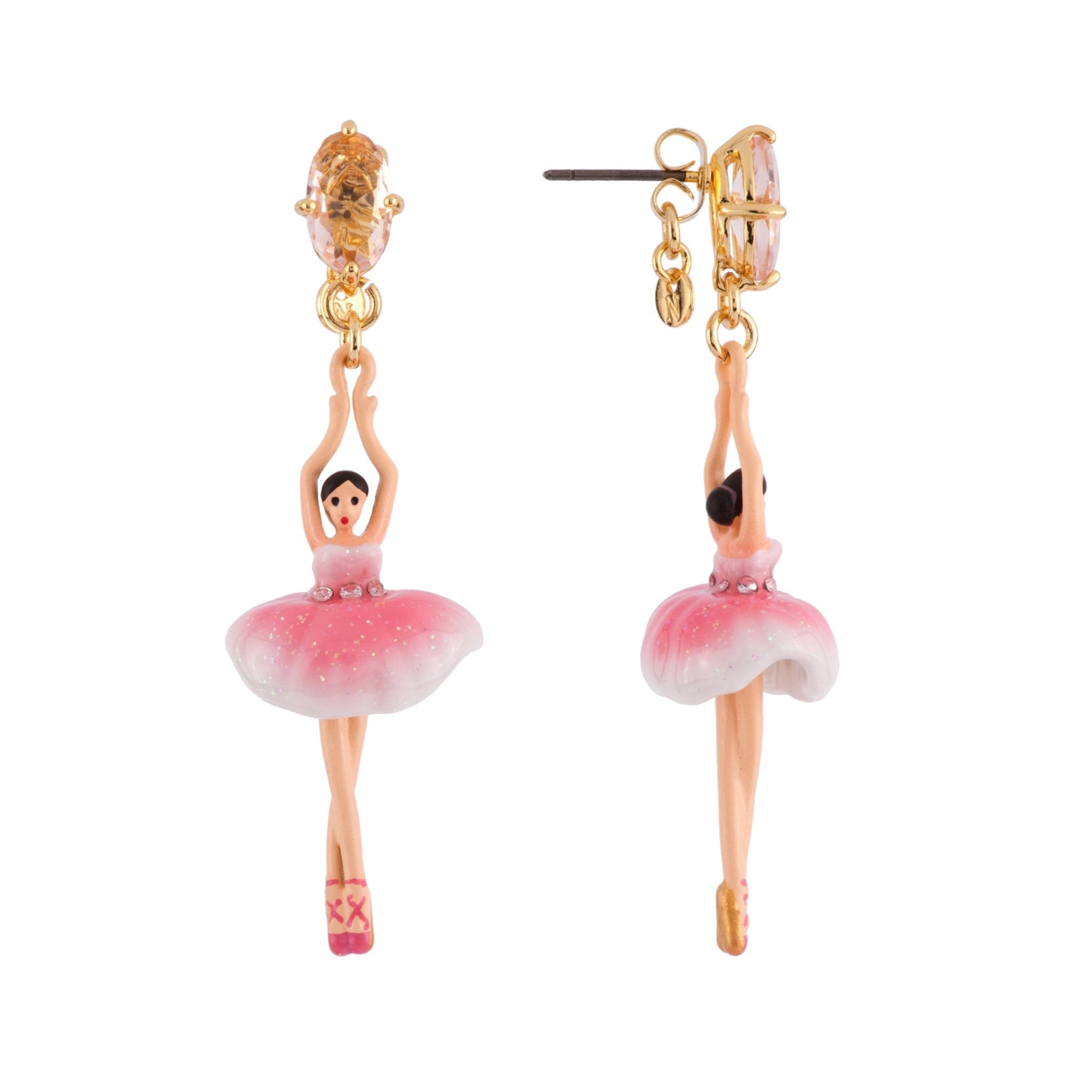 Asymmetric Pas de Deux Faceted Crystal Sparkling Pink Earrings | AFDD115C/1 - Les Nereides