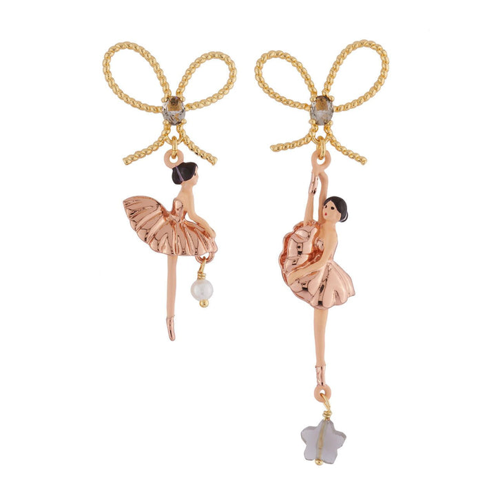 Asymmetric Pas de Deux With Knot Pink Gold Earrings | AIDD108C/2 - Les Nereides
