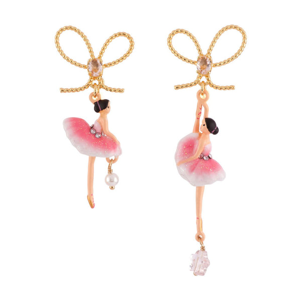 Asymmetric Pas de Deux With Knot Sparkling Pink Earrings | AFDD108C/1 - Les Nereides