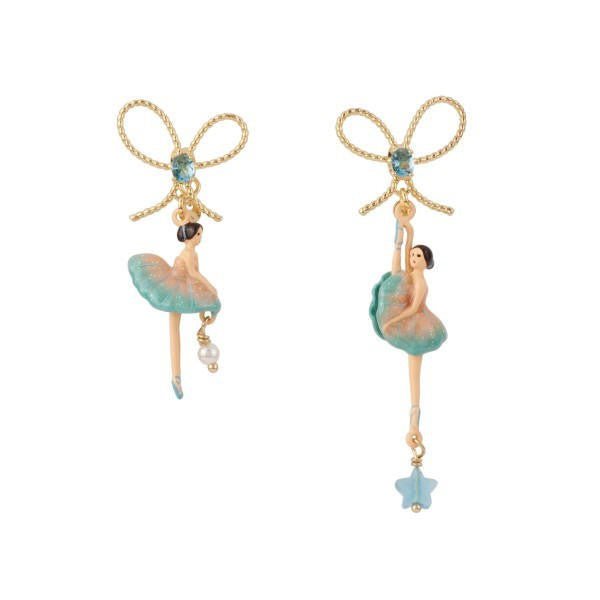 Asymmetric Pas de Deux W/Knot Blue Tie & Dye Earrings | ADDD108T/1 - Les Nereides