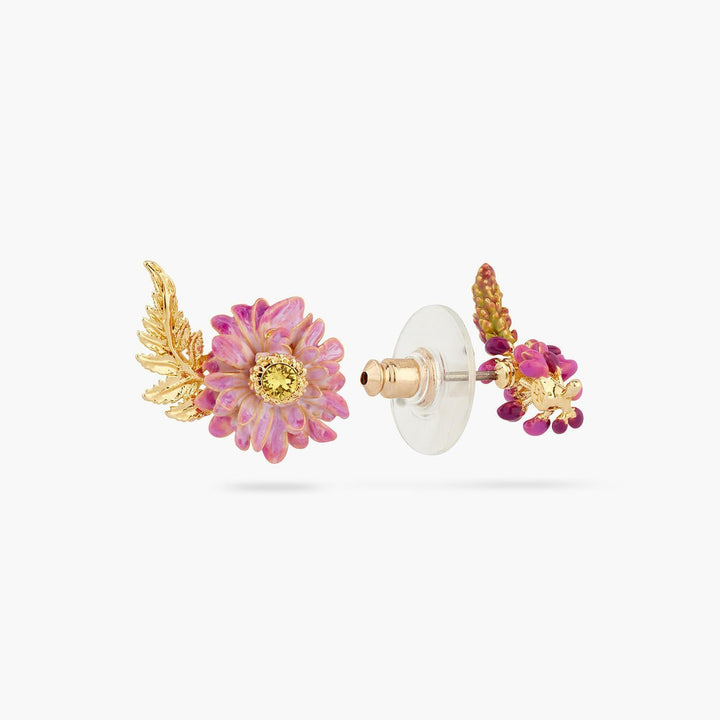 Asymmetrical Aster And Lupine Flower Earrings | AQBI1021 - Les Nereides