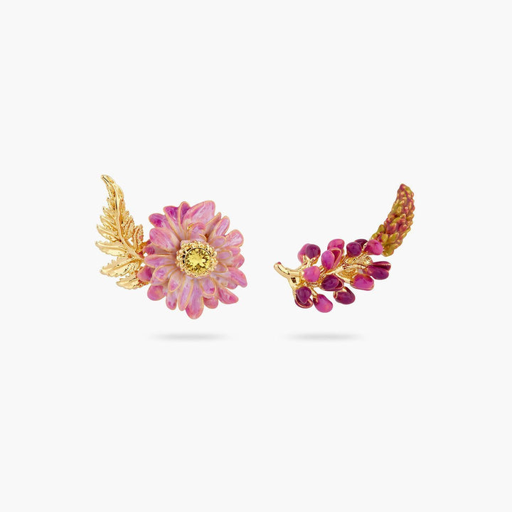 Asymmetrical Aster And Lupine Flower Earrings | AQBI1021 - Les Nereides