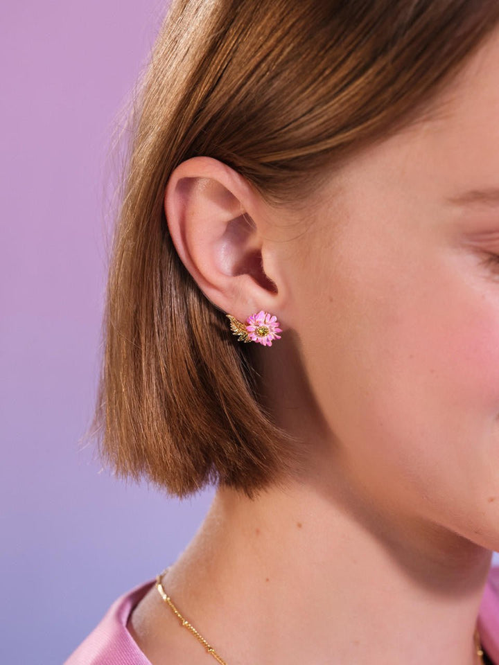 Asymmetrical Aster And Lupine Flower Earrings | AQBI1021 - Les Nereides