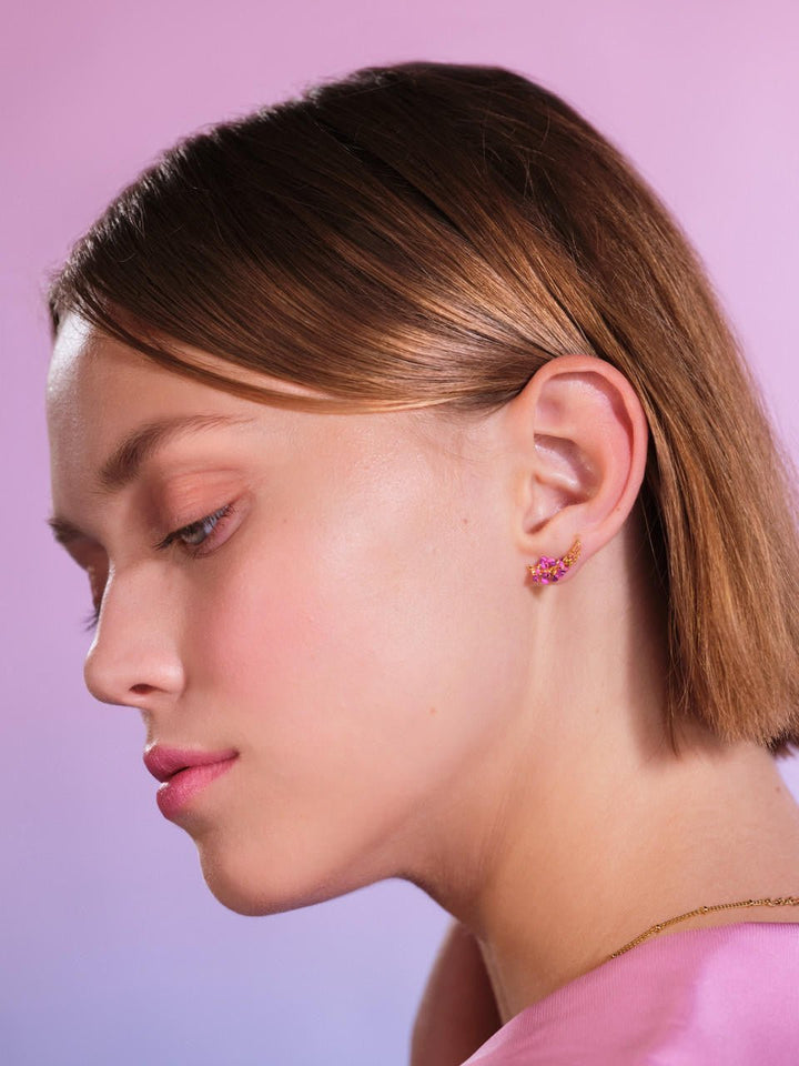 Asymmetrical Aster And Lupine Flower Earrings | AQBI1021 - Les Nereides