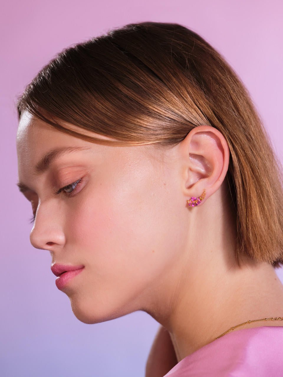 Asymmetrical Aster And Lupine Flower Earrings | AQBI1021 - Les Nereides