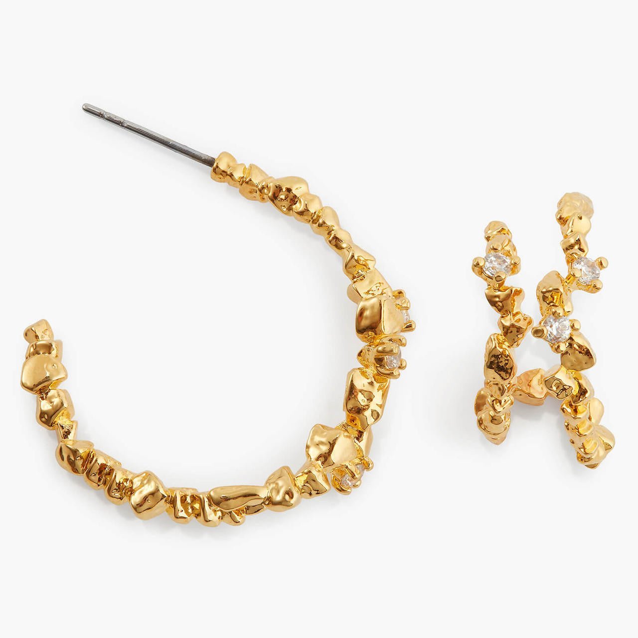 Asymmetrical Gold Rock Hoop - Earrings | APTM1051 - Les Nereides