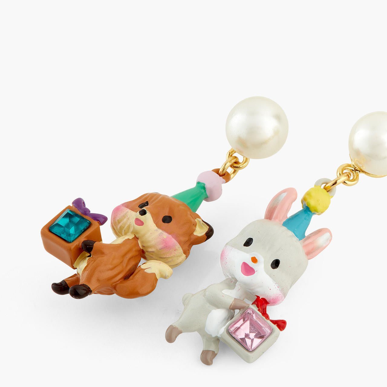 Asymmetrical Rabbit and Fox earrings | AQPP1081 - Les Nereides