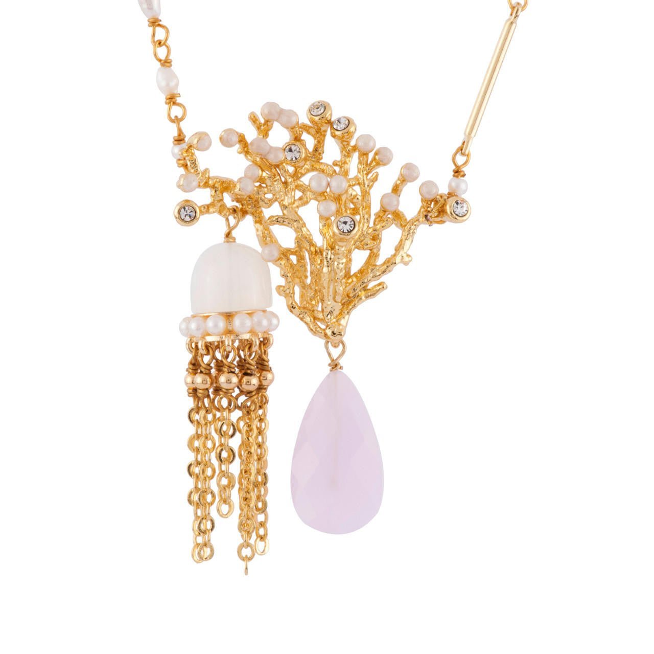 Atlantide Corals, Small Jellyfish And Pink Crystal Teardrop Necklace | AFAT3041 - Les Nereides