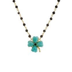 Au Petit Bonheur Four-Leaf Clover, Beaded Chain Green Necklace | ACAB3021 - Les Nereides