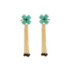 Au Petit Bonheur Four-Leaf Clover, Long Chains Green Earrings | ACAB1041 - Les Nereides