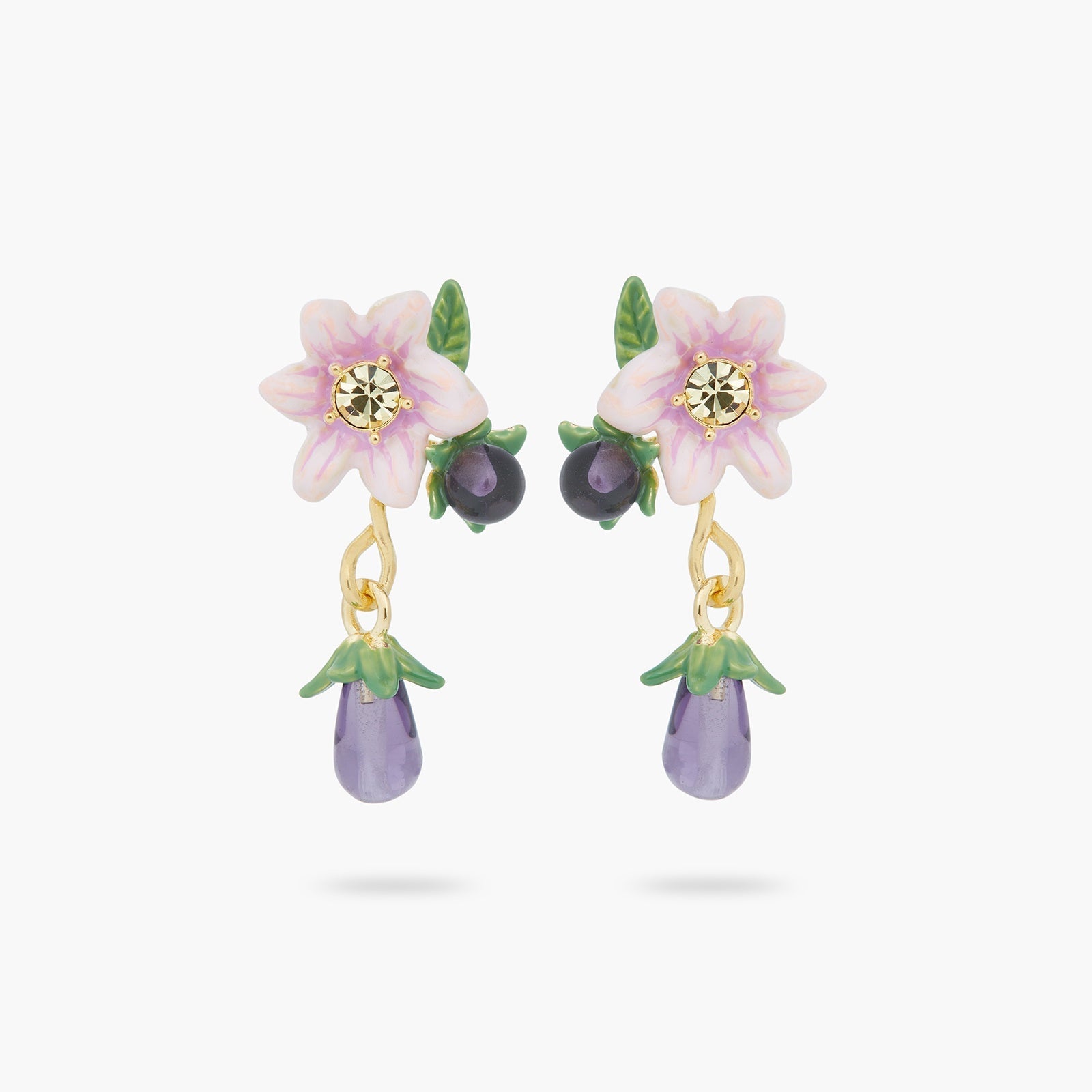 Aubergine And Flower Dangling Earrings | ASPO1031 - Les Nereides